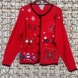 Vintage Basic Editions knit ugly Christmas cardigan SMALL